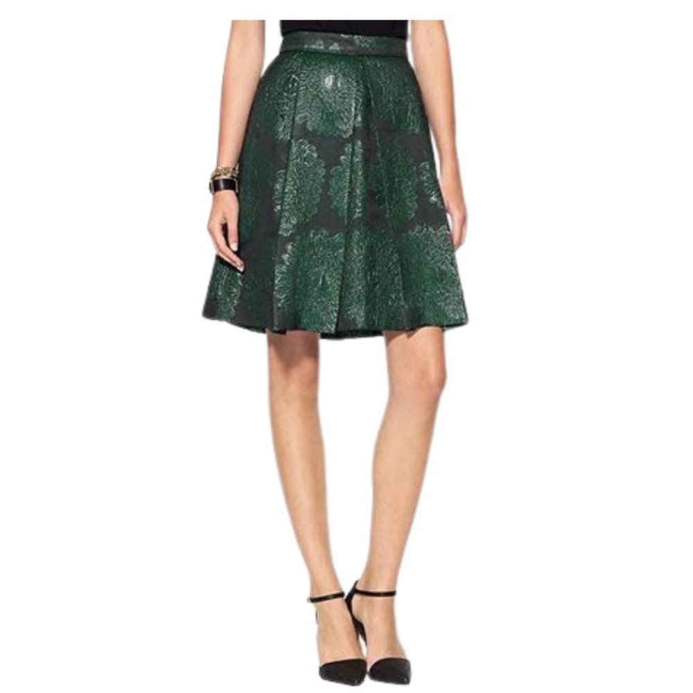 TRINA TURK  Green Embossed Matelasse Pleat  Skirt Size 4 Flower